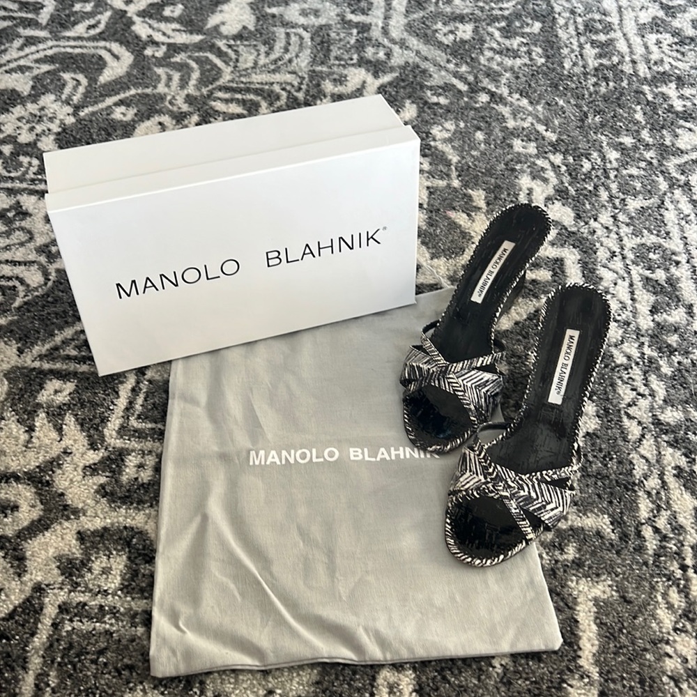 Manolo Blahnik wedges black and white stripe
